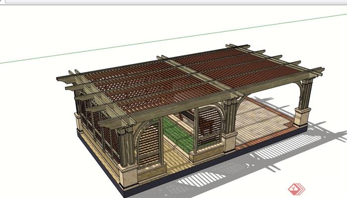 某園林景觀休閒庭院廊架素材su模型
