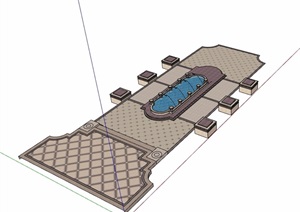 欧式喷泉水池水景素材设计SU(草图大师)模型