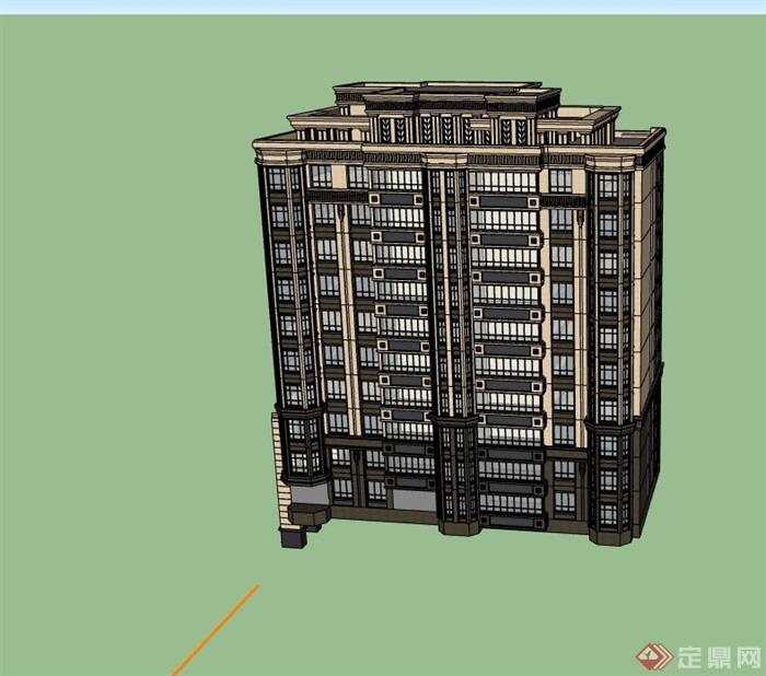 新古典风格详细的居住楼su模型