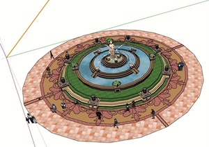 详细的完整水池花池素材设计SU(草图大师)模型