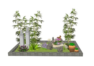新中式园艺景观小品假山水景植物SU(草图大师)模型