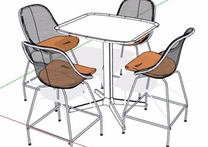 四人座茶桌椅洽谈桌椅素材SU(草图大师)模型