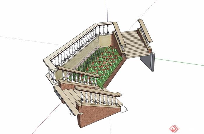 楼梯栏杆种植池设计su模型