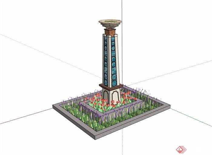 种植池及景观灯柱设计su模型