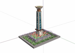 种植池及景观灯柱设计SU(草图大师)模型
