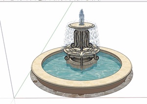 欧式详细圆形喷泉水钵水池设计SU(草图大师)模型