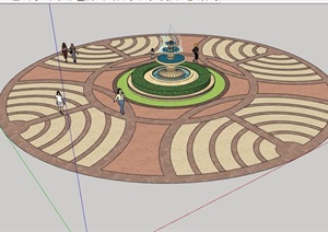欧式风格喷泉水钵及地面铺装设计SU(草图大师)模型