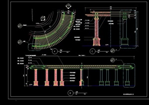 园林景观详细的经典廊架cad施工图