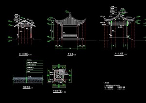 古典中式详细的亭廊组合设计cad施工图