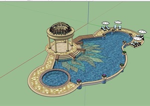 欧式风格庭院小场景泳池设计SU(草图大师)模型