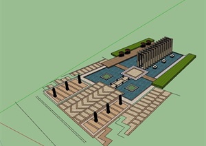 某详细的廊架水池景观设计SU(草图大师)模型