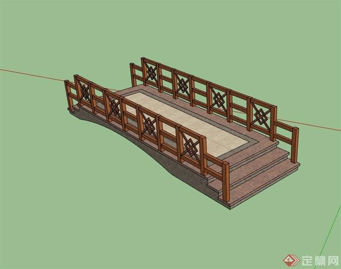 中式详细的过河园桥设计su模型