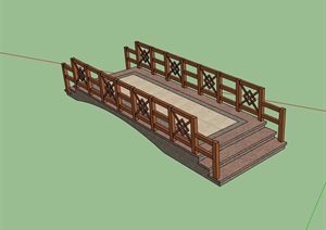 中式详细的过河园桥设计SU(草图大师)模型