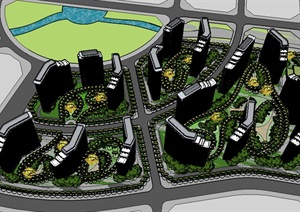 某非线性度假住宅小区建筑设计SU(草图大师)模型
