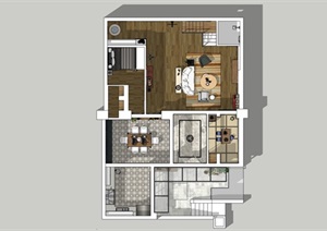 现代两室两厅室内设计SU(草图大师)模型