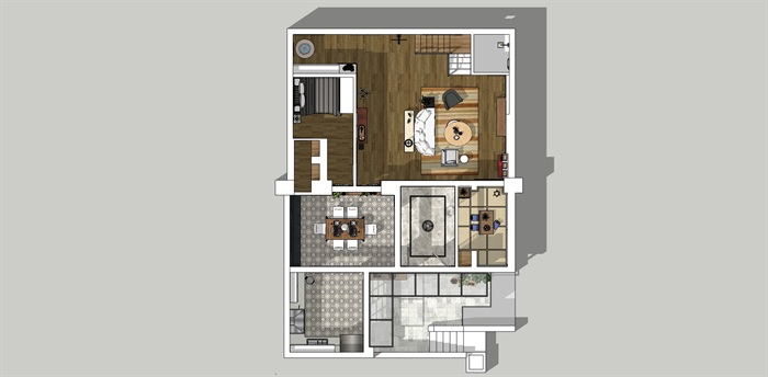 现代两室两厅室内设计su模型(1)