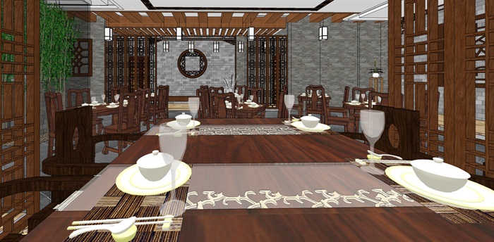 传统中式餐饮空间SU模型(6)