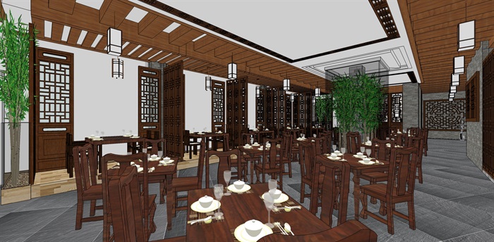 传统中式餐饮空间SU模型(7)