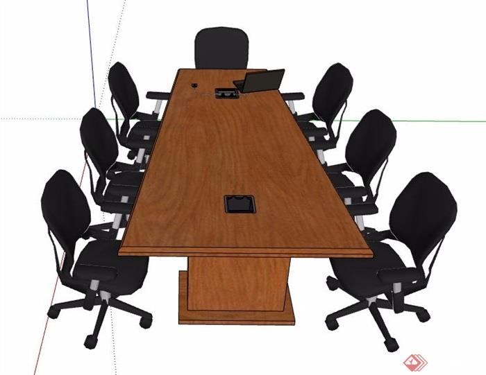 现代风格梯形会议桌椅素材su模型
