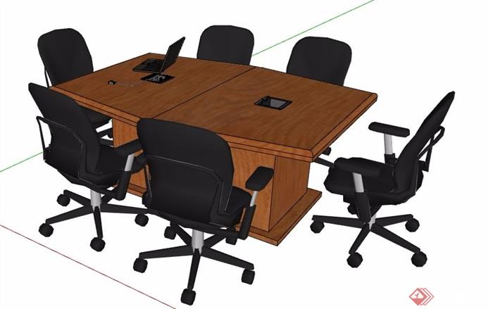 六人座会议桌椅素材su模型
