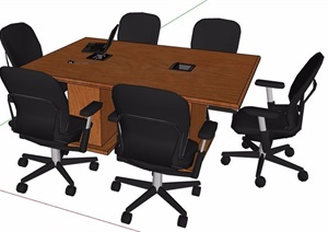 六人座矩形会议桌椅素材SU(草图大师)模型