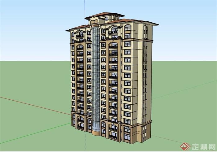 欧式详细的完整小高层住宅楼设计su模型