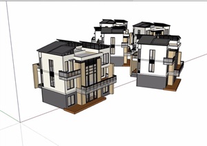 三层现代详细的别墅住宅建筑楼SU(草图大师)模型