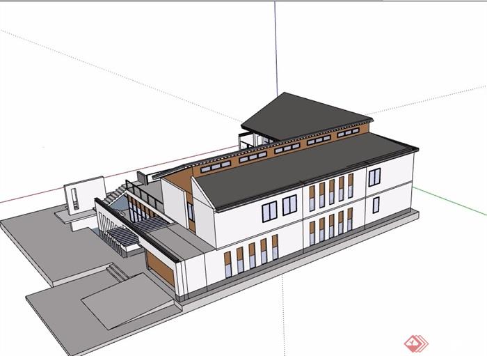 两层半中式住宅别墅设计su模型