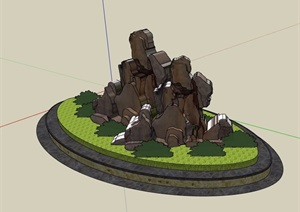 某现代风格椭圆形种植池及景石设计SU(草图大师)模型