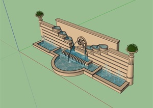 欧式详细的水池景墙素材设计SU(草图大师)模型