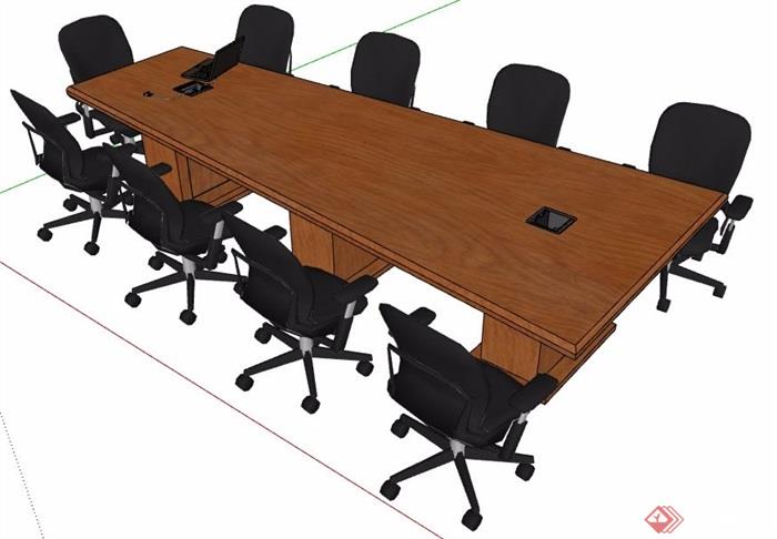 现代长梯形会议桌椅组合素材su模型