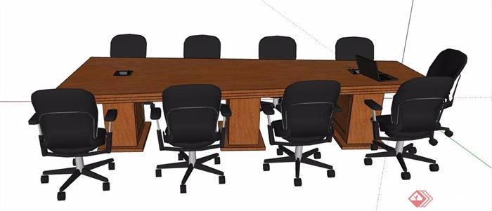 现代长梯形会议桌椅组合素材su模型