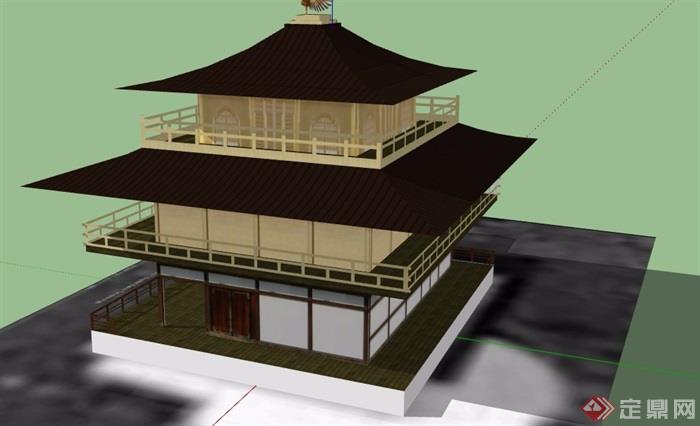 日式风格三层观景楼设计su模型