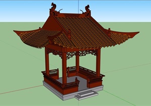 古典中式风格详细的完整亭子SU(草图大师)模型