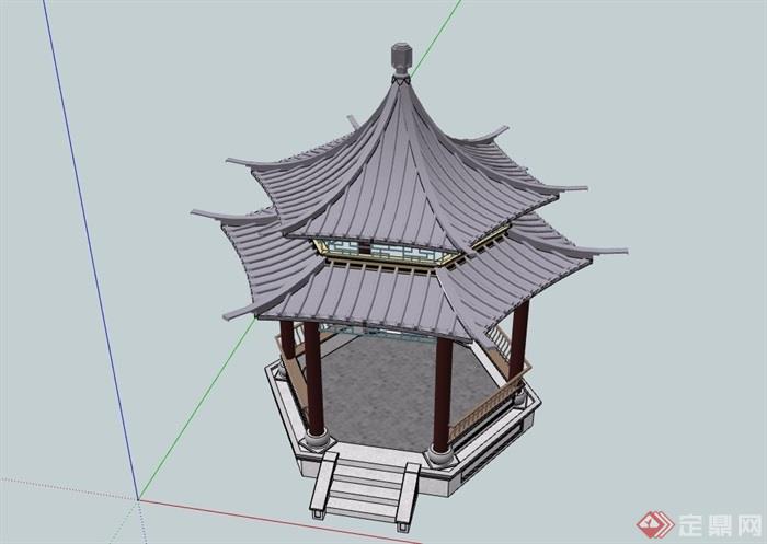 古典中式详细完整的亭子素材设计su模型