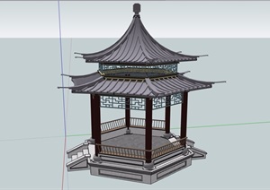 古典中式详细完整的亭子素材设计SU(草图大师)模型