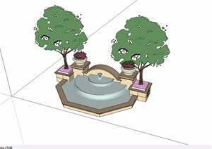 简欧详细的水池水景设计SU(草图大师)模型
