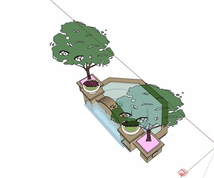简欧详细的水池水景设计su模型