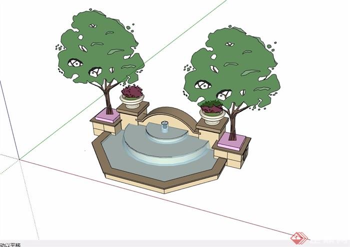 简欧详细的水池水景设计su模型
