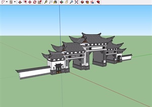 古典中式详细的大门建筑素材SU(草图大师)模型
