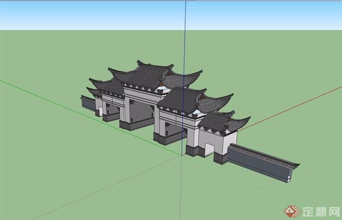 古典中式详细的大门建筑素材su模型