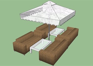 详细的休闲伞桌椅素材设计SU(草图大师)模型