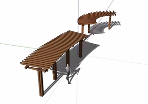 两个详细的全木质廊架素材SU(草图大师)模型