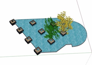 园林景观水池及树池设计SU(草图大师)模型