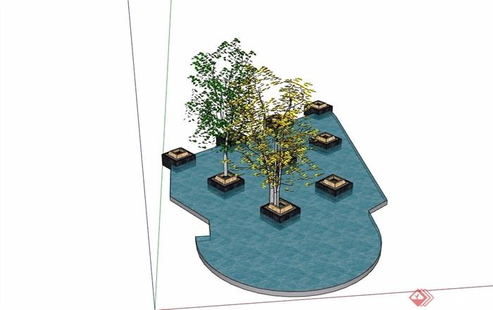 园林景观水池及树池设计su模型