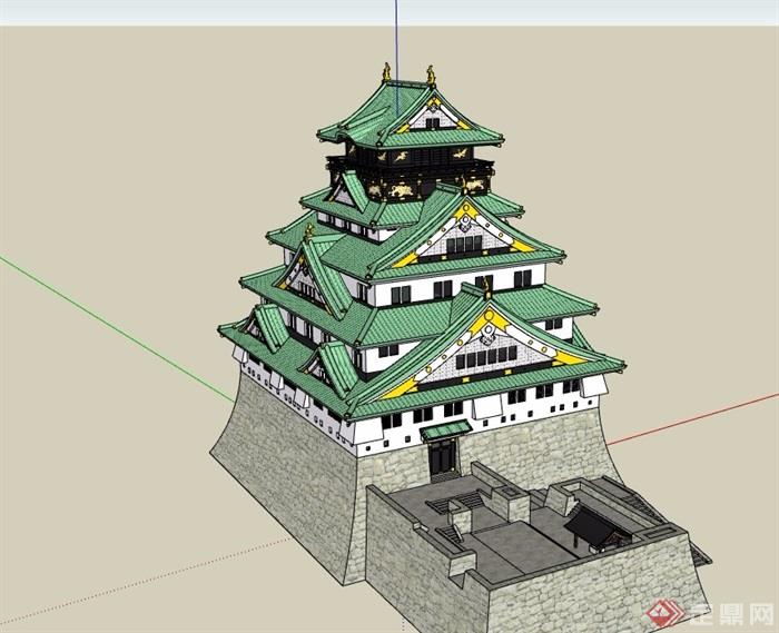 日式多层寺庙旅游建筑设计su模型