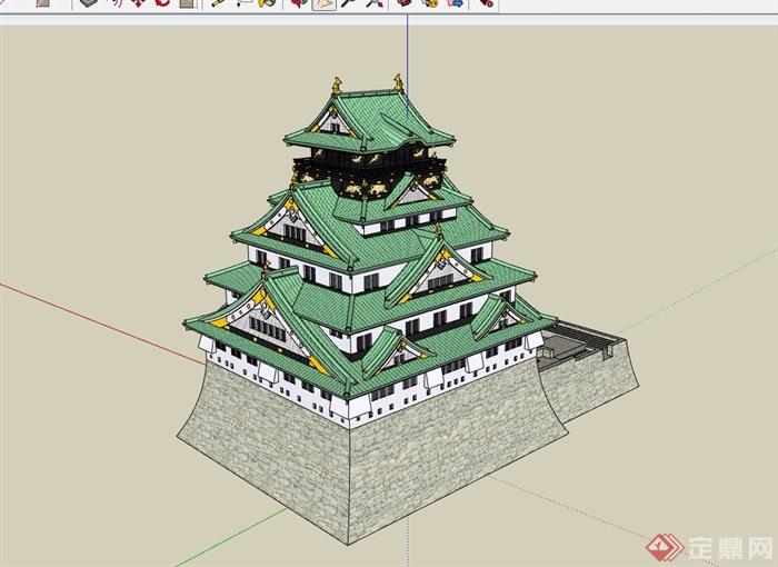 日式多层寺庙旅游建筑设计su模型