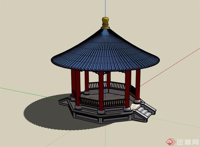 某古典中式详细的凉亭素材su模型