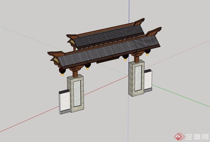 古典中式详细完整的大门su模型
