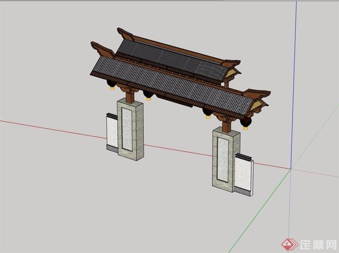 古典中式详细完整的大门su模型
